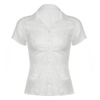 2025 Blusa abotonada de estilo francés para mujer, camisa elegante de manga corta a rayas, camisetas Fairycore de verano, ropa de calle para mujer - details 0