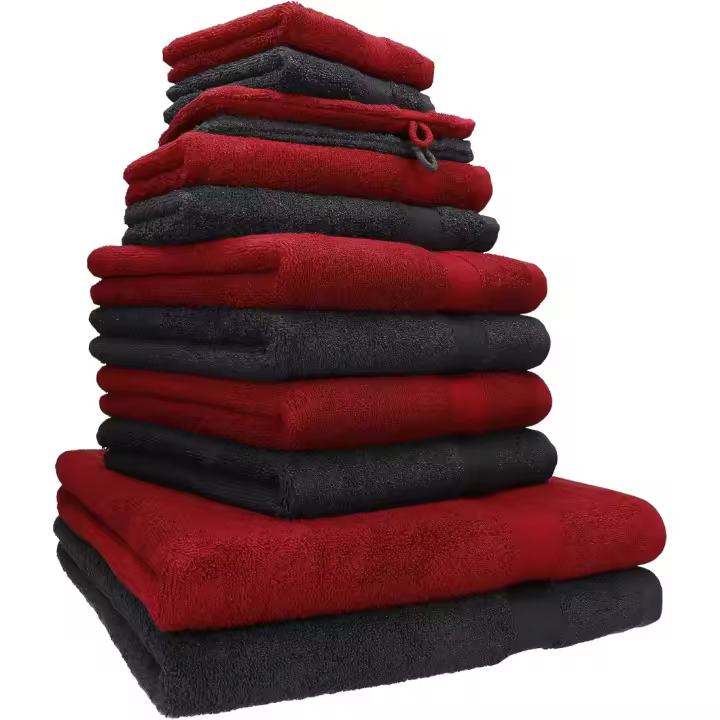 Juego de Toallas de Alta Gama 12 Piezas con Dos Toallas de Ducha, Dos Toallas de Mano, Dos Toallas para Invitados, Dos Toallas de Jabón, Dos Manoplas de Baño Rojo Rubi/Grafito - 1