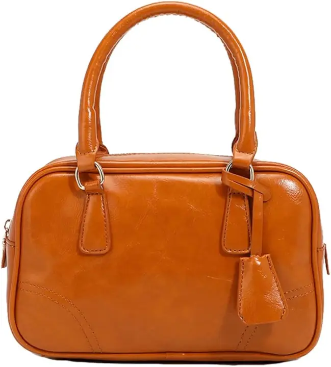 Bolso de mano retro para mujer, bolso con asa superior para cosméticos, bolso cruzado de cuero para el trabajo - 1