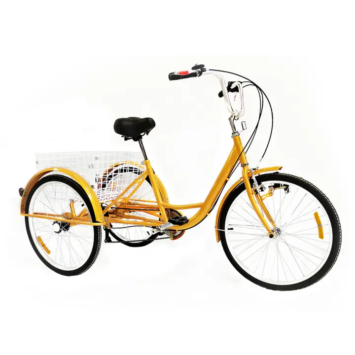 Triciclo para adultos 24 en 6 velocidades, con cesta ajustable, 3 ruedas, triciclo para adultos blanco, rojo, amarillo - 1