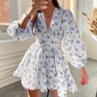 Ropa de mujer europea y americana nuevo temperamento dulce impresión con cuello en v cintura de encaje vestido corto - details 5