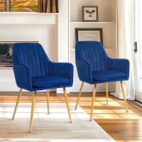 Respaldo Ergonómico, Sillas Tapizadas en Terciopelo para Salón, Comedor o Dormitorio, Azul, Espuma, Metal, 2 Unidades - details 3