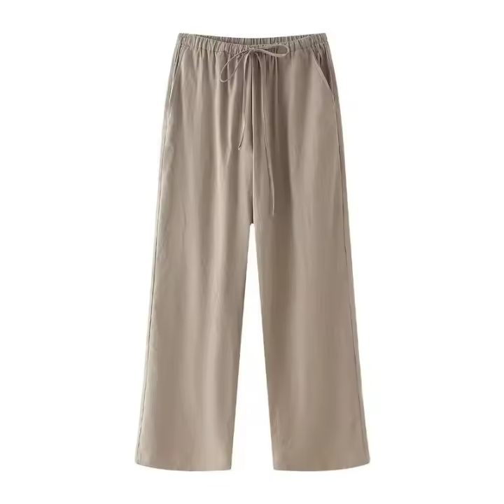 BUNO-Conjunto de pantalón de pierna ancha para mujer, chaqueta fina de manga larga con cuello de pico y solapa, abrigo con cinturón, traje liso para verano, 2025 - 1