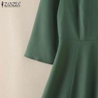 -Vestido de verano de primavera, fiesta de manga larga a la moda para mujer, bata hasta la rodilla con botones lisos, elegante e informal - details 9