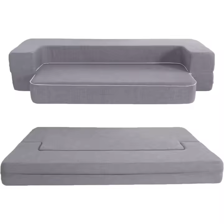70 x 190 cm Sillón Cama Plegable, Sofá Cama Plegable con Espuma de Memoria y Almohada, Colchón de Suelo para Yoga, Oficina, Salón, Futon Sofá Cama Portada Lavable Unos, Gris Claro - 1