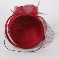 Sombreros rojos de iglesia de boda para mujer, tocado con velo de plumas, elegante, Derby, 2024 - details 14