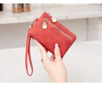 Cartera pequeña y plegable con cremallera doble, billetera corta con correa para la muñeca, billetera portátil de cuero PU para mujer - details 12