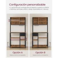 Estantería de Cocina con Multienchufe, Armario de Cocina con Estantes Ajustables, Cajón de Tela, 12 Ganchos, 40 x 100 x 180,4 cm, Estante de Microondas, Marrón Rústico y Negro - details 19