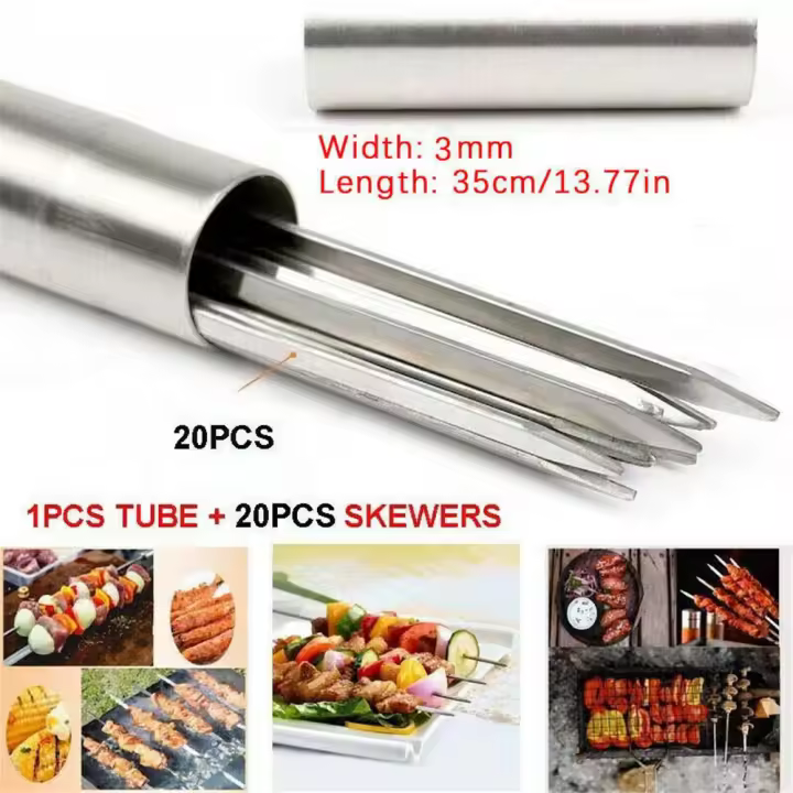 Juego de brochetas planas Kabob de 35CM de largo, palos de barbacoa de acero inoxidable, pinchos de Metal para barbacoa - 1
