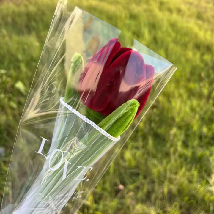 Romántico 30 cm que hace punto la flor rosa tulipanes regalos hechos a mano ​ Simulación de ganchillo tulipanes flores artificiales decoración del banquete de boda - 1