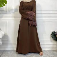 Vestido largo musulmán Abaya Jilbab para mujer, caftán de flores con cremallera de encaje, moda de Color sólido, Abayas de Dubai - details 10