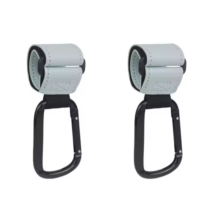 Ganchos metálicos de PU para cochecito de bebé, bolsa de almacenamiento, colgador Universal, accesorios para cochecito, 2 piezas - 1