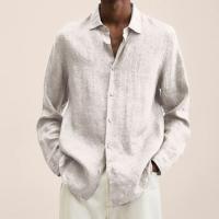 Camisa Larga De Manga Para Hombre Estilo Casual Color Sólido Cuello En V Talla Grande Algodón Hombres Ropa De Otoño - details 5