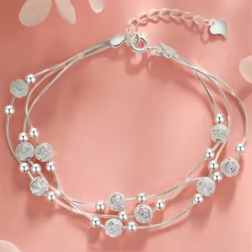 Pulsera de Plata Esterlina 925 en Forma de Corazón Brazalete de Cristal Azul Versátil - 1