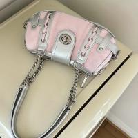 Bolso cruzado Y2K para mujer Correa de cadena ajustable, gran capacidad, cierre con cremallera, rosa brillante para cada día, fiestas, viajes Bolso de hombro retro chic de los años 90, construcción duradera - details 3