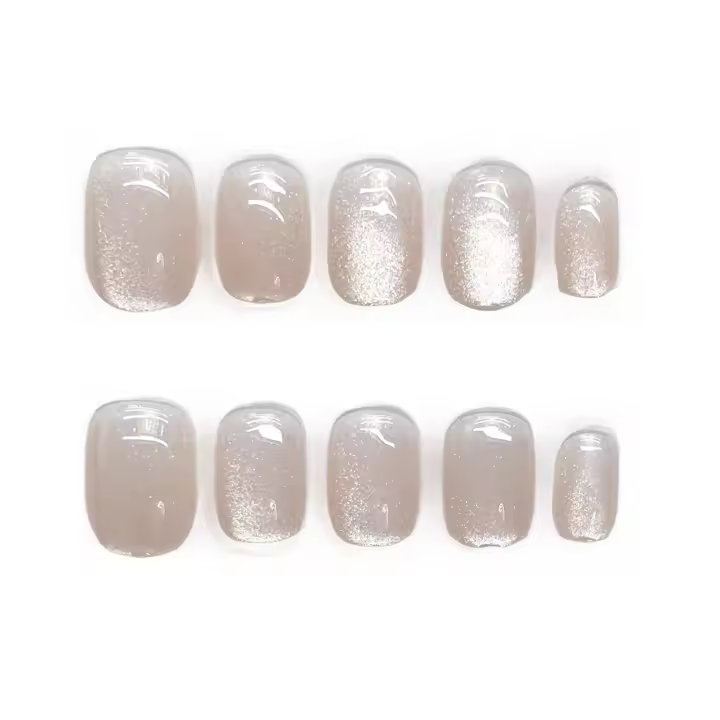 Uñas artificiales redondas y brillantes para mujer, decoración de uñas de manicura, Ojo de gato, 10 piezas - 1