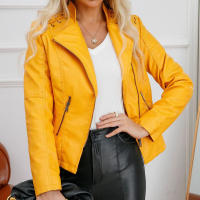 Chaqueta de Mujer de Cuero Sintético Estilo Varsity Moto Biker Bomber Ligera Casual Outerwear Short Coats con Cierre de Cremallera y Forro de Poliéster Adecuada para Otoño e Invierno - details 3