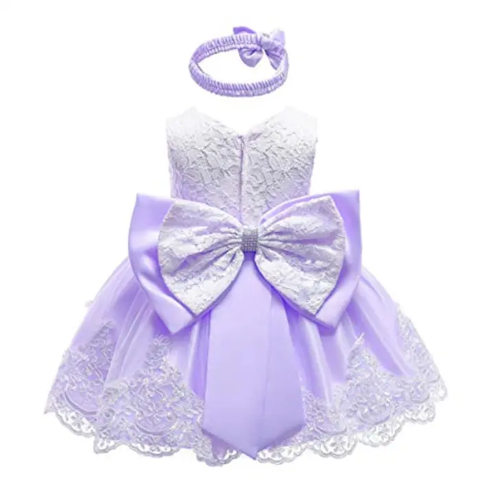 Vestido de princesa de encaje para niña recién nacida, 2 piezas, tutú, fiesta de cumpleaños y vacaciones, diadema, trajes de 0 a 24M - 1