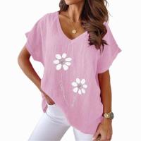 Camisetas estampadas con cuello en v para mujer, tops de verano - details 3