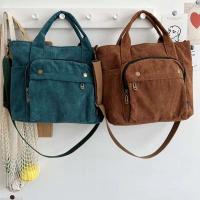 Bolso de mano de lona de algodón grande Retro con cremallera de pana para mujer, bolso cruzado ecológico informal portátil para mujer, bolso de mano con felpa - details 2