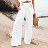 Pantalones largos sueltos de lino y algodón de pierna ancha para mujer con cintura elástica informal de primavera y verano - details 9