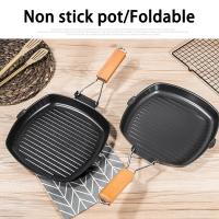 Sartén plegable de fondo plano a rayas para el hogar al aire libre, estufa de inducción de Gas antiadherente especial para freír - details 5