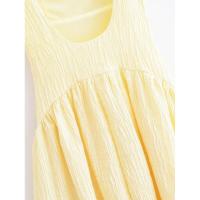 Elegante Vestido Amarillo de Lona Texturada Cuello Cuadrado A-Línea Casual de Vacaciones para Mujeres Verano 2025 - details 9