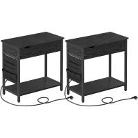 Mesa Lateral Adelgazada con Multienchufe Mesa de Noche para Sala de Estar y Dormitorio en Marrón Rústico y Negro - details 18