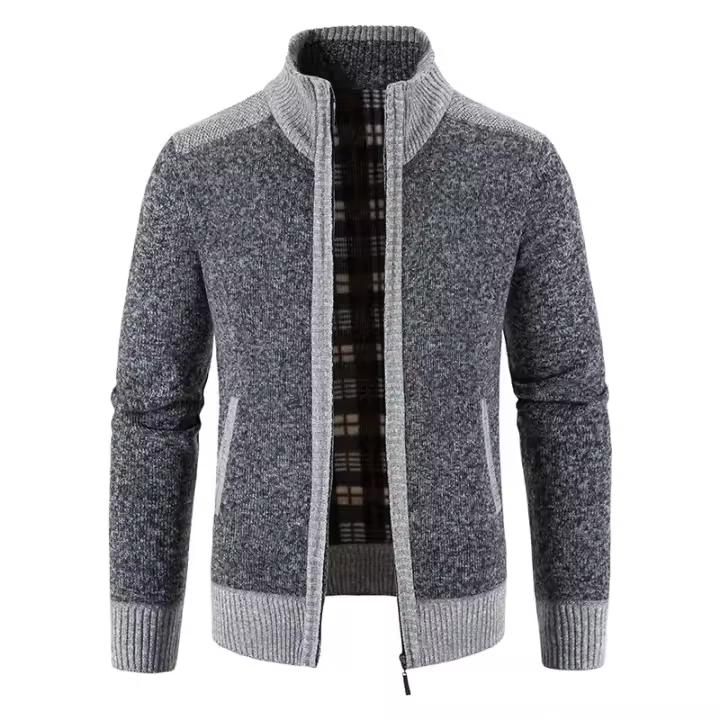 Chaqueta tipo suéter con cuello en H para hombre, top de punto grueso, moda informal, cálida, otoño e invierno - 1