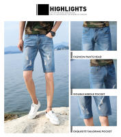 Pantalones cortos de mezclilla perforados lavables personalizados para hombre, pantalones vaqueros rectos azules casuales, recién llegados, Verano - details 3