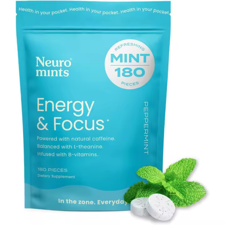 NeuroGum Mints (180 piezas) sin azúcar con L-teanina, cafeína natural + vitamina B12 B6 Nootrc Energy Focus suplemento para - 1