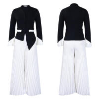 Conjunto de dos piezas de pantalón de pierna ancha plisado y top de manga acampanada de nueva moda de primavera para mujer D553 - details 40