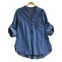 Blusa de cuello alto Blend, botones, cuello en V, camisa holgada, tops, ropa de calle para mujer - details 8