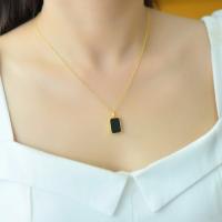 Collar de Oro Real 100% Szjinao para Mujeres con Colgante de Piedra de Ágata Negra Natural en Forma Rectangular Joyería Hip Hop Regalo Moderno Material de Metal Recomendado para 12 Años y Arriba - details 4