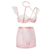 Lencería Sexy para mujer, conjunto de sujetador de encaje con realce, ropa interior, disfraz de sirvienta con aros - details 3