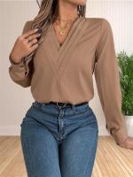 Blusa elegante de oficina de negocios para mujer, camisas elegantes de manga larga con cuello en V en capas, Tops de trabajo 2024 - details 4