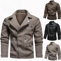 Chaqueta de Cuero de Imitación de Cerdo para Hombres Cremallera Diagonal Grande - details 0