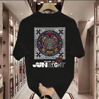 Camiseta Oversize de Algodón Retro Estampado Geométrico, Borde Asimétrico, Unisex - details 3