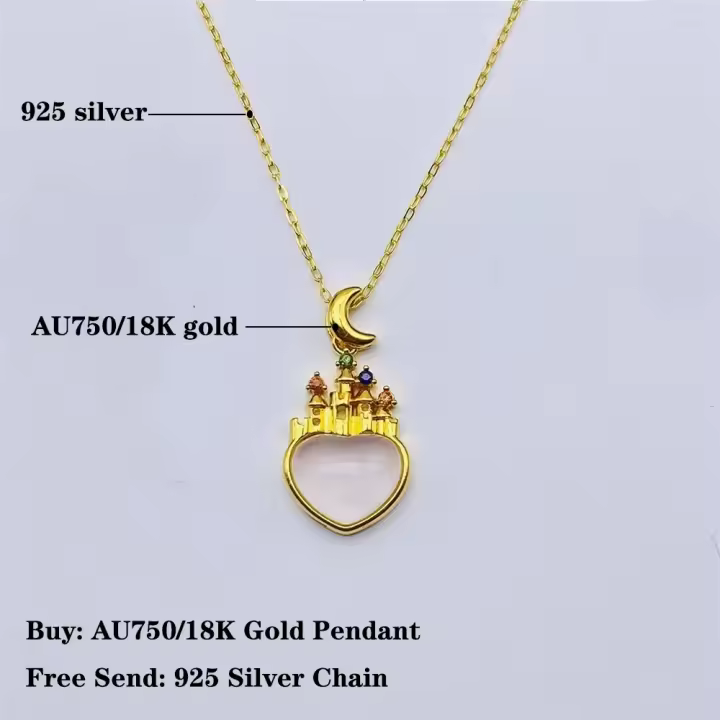 Colgante de Castillo de Concha Blanca de Oro 18K Auténtico Regalo Romántico Clásico para Mujer - 1