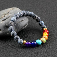 2 uds piedra Natural 7 Chakra curación con cuentas pulseras trenzadas ajustables hombres 8mm pulsera elástica de Lava mujeres Reiki joyería de Buda - details 10