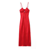 TRAFZA-vestido largo con escote en V para Mujer, prenda sin mangas con cremallera ajustada, pliegues, versátil, verano, 2024 - details 6