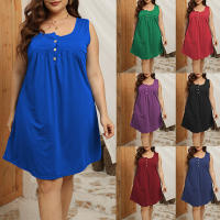 Vestido de verano sin mangas para mujer, talla grande, básico, informal, holgado, rojo burdeos, XL - details 0