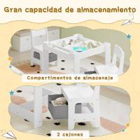 2 Sillas para Niños de Madera, Muebles con Espacio de Almacenamiento, Escritorio Blanco Reversible con Pizarra y Rodillo de Papel - details 4