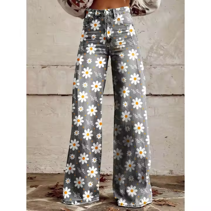 Pantalones de moda de talla grande, jeans ajustados de imitación, pantalones anchos - 1