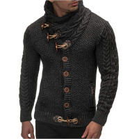Suéter de punto tipo cárdigan de un solo pecho con cuello alto para hombre, para otoño e invierno - details 7