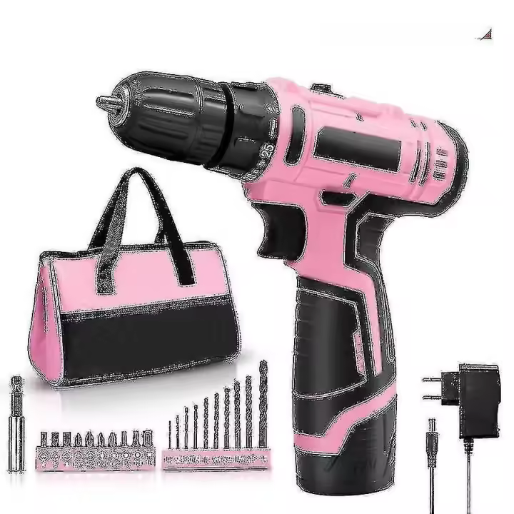 Set de Taladro Inalámbrico 12v para Mujeres Kit de Herramienta de Taladro Eléctrico Li-ion con Bolsa de Herramientas Pegatinas y Decalcos para Paredes - 1