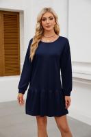 Color sólido mujer manga larga Mini cuello redondo vestido elástico grueso vestidos cortos para mujeres moda elegante Chic en venta liquidación X - details 13