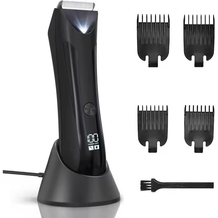Recortador de vello corporal eléctrico para hombres, afeitadora de bolas, recortador de vello púbico en la ingle, barba, base de carga USB, kit de aseo corporal, cuchilla de cerámica reemplazable, afeitadora de higiene para hombres, impermeable, húmedo y - 1