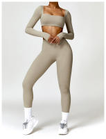 Conjunto de Yoga para Mujer de Manga Larga y Ajustado Traje Deportivo de Fitness de Cintura Alta Secado Rápido Top Largo + Leggings Material Exterior de Nylon Adecuado para Primavera/Verano - details 11