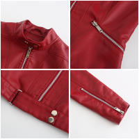 Chaquetas de piel sintética para mujer, abrigo ajustado con cremallera para motocicleta, abrigo corto de PU para motorista - details 10